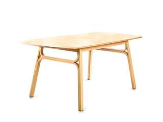 Empty wooden dining table on white background