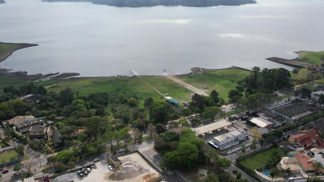 Aerial view of the Interlagos district. Beautiful houses and a view of the Guarapiranga dam