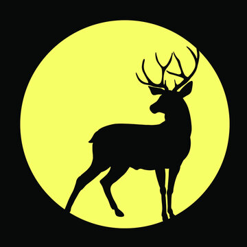 The vector silhouette of a deer. A horned beast from the forest. Elk, caribou, antelope