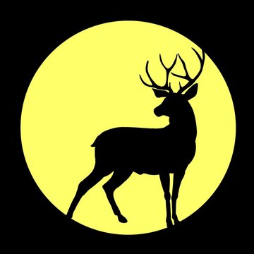 The silhouette of a deer. A horned beast from the forest. Elk, caribou, antelope