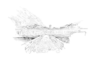 Kotor. Montenegro. City design sketch. Hand drawn vector illustration. 