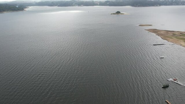 Aerial view of the Interlagos district. Beautiful houses and a view of the Guarapiranga dam