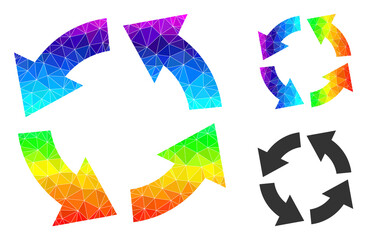 lowpoly circulation icon with spectrum vibrant. Spectrum vibrant polygonal circulation vector is designed from randomized colored triangles.