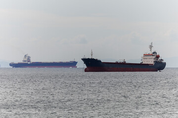 Ships and yachts in the waters of the Bosphorus and the Sea of ​​Marmara near Istanbul on a...