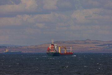 Ships and yachts in the waters of the Bosphorus and the Sea of ​​Marmara near Istanbul on a...