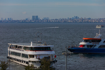 Ships and yachts in the waters of the Bosphorus and the Sea of ​​Marmara near Istanbul on a...