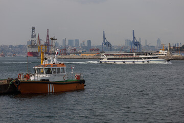 Ships and yachts in the waters of the Bosphorus and the Sea of ​​Marmara near Istanbul on a...