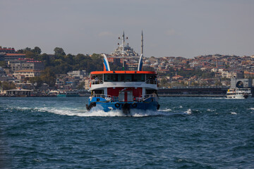 Ships and yachts in the waters of the Bosphorus and the Sea of ​​Marmara near Istanbul on a...