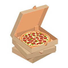 Pizza delivery Handing product boxes tasty pizza
