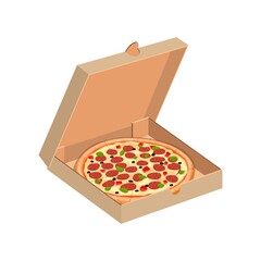 Set of brown cartoon and paper pizza box