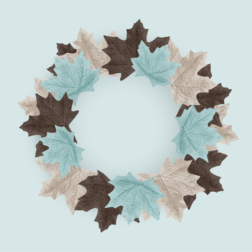 A vector wreath made of leaves on a teal background
