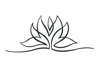 Continuous line drawing of lotus flower. Single line drawing of beautiful water lily for floral design or logo. Vector illustration