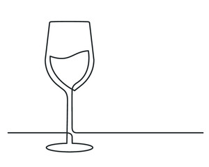 Continuous one line drawing of wine glass. Vector illustration