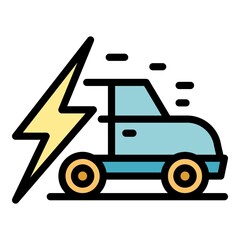 Electric car icon. Outline electric car vector icon color flat isolated