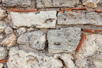 the background is made of ancient stones. A stone wall made of old bricks.