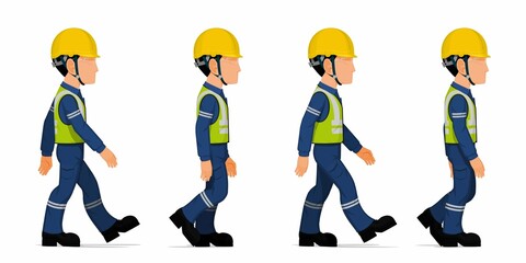 set of industrial worker is walking on white background