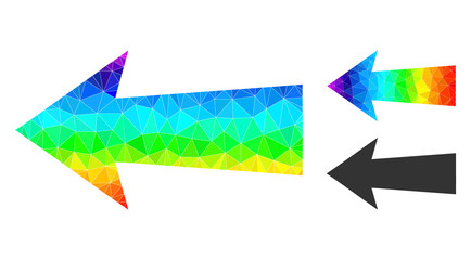Fototapeta na wymiar lowpoly arrow left icon with spectral vibrant. Spectrum vibrant polygonal arrow left vector is constructed from random vibrant triangles.