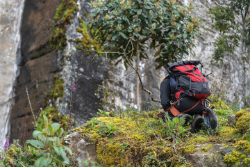 Old man climber on the mountain