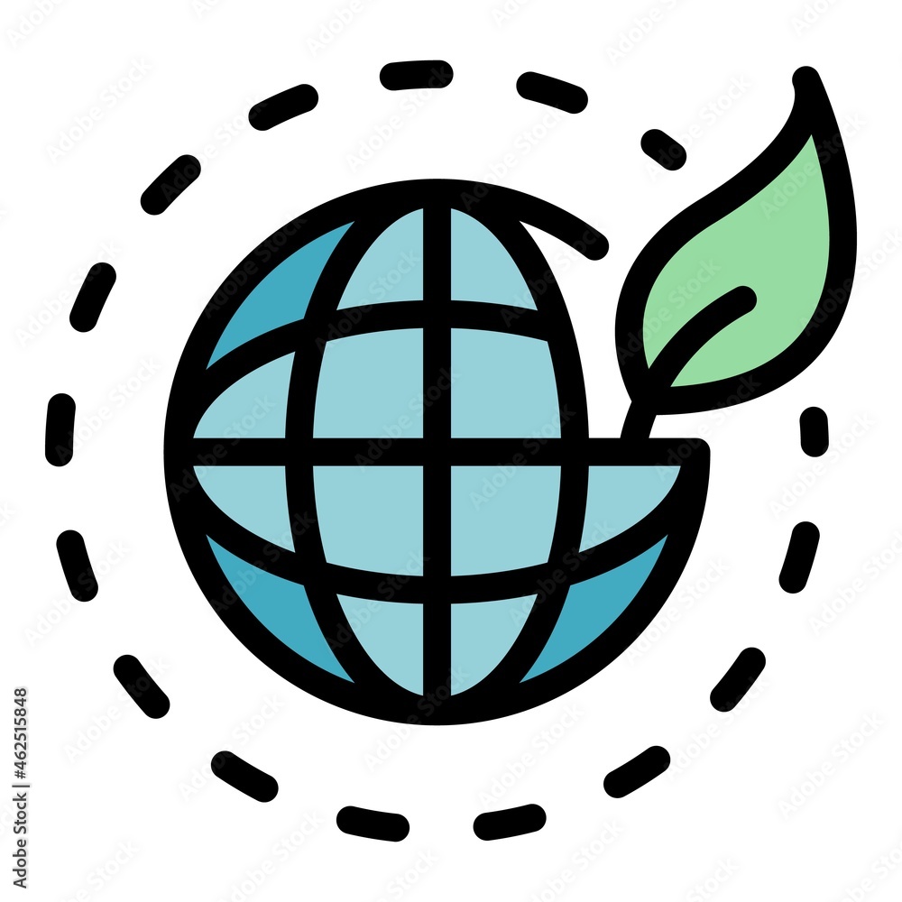 Poster globe with leaf icon. outline globe with leaf vector icon color flat isolated