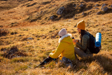Hikers enjoying view on mountain