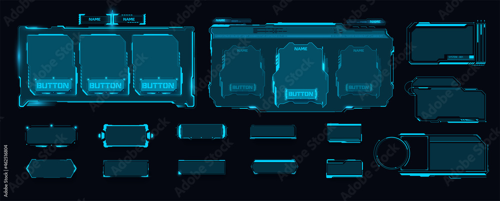 Fototapete digital frame technology template for a set of frames , buttons. sci fi hud futuristic design of gam