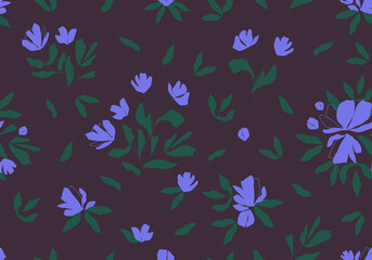 Modern botanical seamless vector pattern. Hand drawn floral illustration. Vintage wallpaper with flowers, buds and leaves. Template for cards, textile, stationery, package, and any surface design