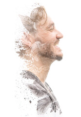 Paintography. Creative portrait of a stylish man laughing out loud