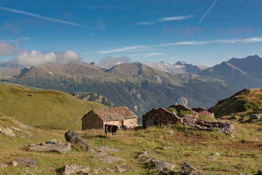 a wonderful mountain landscape from the white lake refuge in haute maurienne in vanoise in the french alps