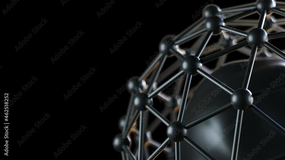 Poster molecular 3d render of structure of nucleus. network of both protons and neutrons circling around ci
