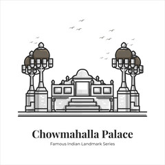 Chowmahalla Palace Indian Famous Iconic Landmark Cartoon Line Art Illustration