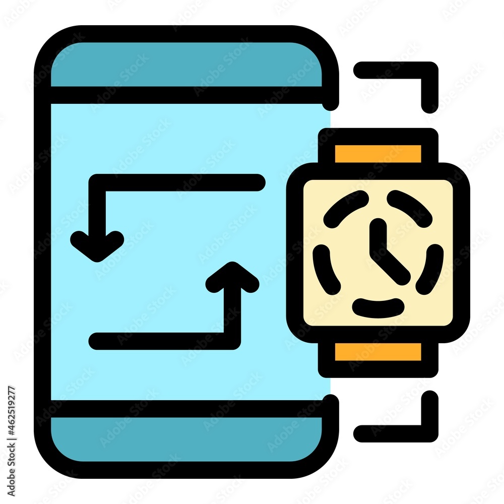 Poster smartphone smartwatch synchronize icon. outline smartphone smartwatch synchronize vector icon color 