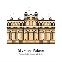 Mysore Palace Indian Famous Iconic Landmark Cartoon Line Art Illustration