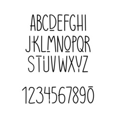 Latin alphabet in cartoon style. Hand drawn uppercase abc. Good for cards, posters, nursery designs.