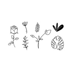 Simple boho style vector illustration set. Isolated on white background.