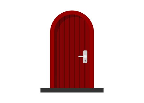 Wooden round shape door. Simple flat illustration.