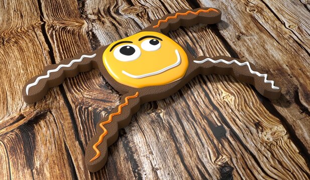 Halloween spider cookie on wooden background - 3D illustration