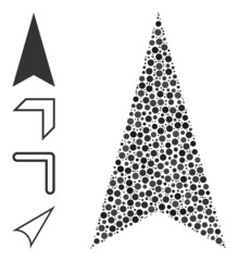 Round dot mosaic arrowhead up. Vector mosaic is based on arrowhead up icon, and composed from randomized round elements. Vector icon of arrowhead up composed of irregular spheric dots.