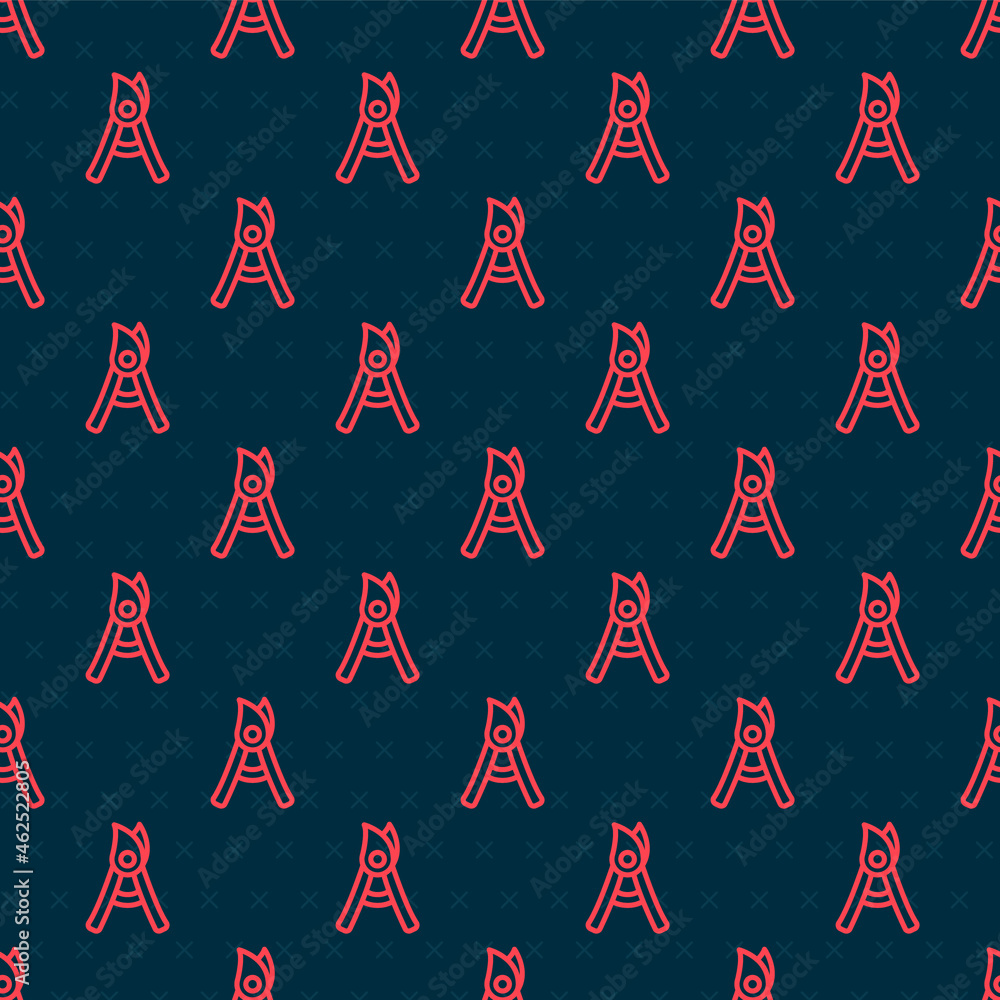 Poster red line gardening handmade scissors for trimming icon isolated seamless pattern on black background