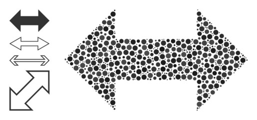 Round dot mosaic horizontal exchange arrows. Vector collage is based on horizontal exchange arrows icon, and done of scattered round parts.