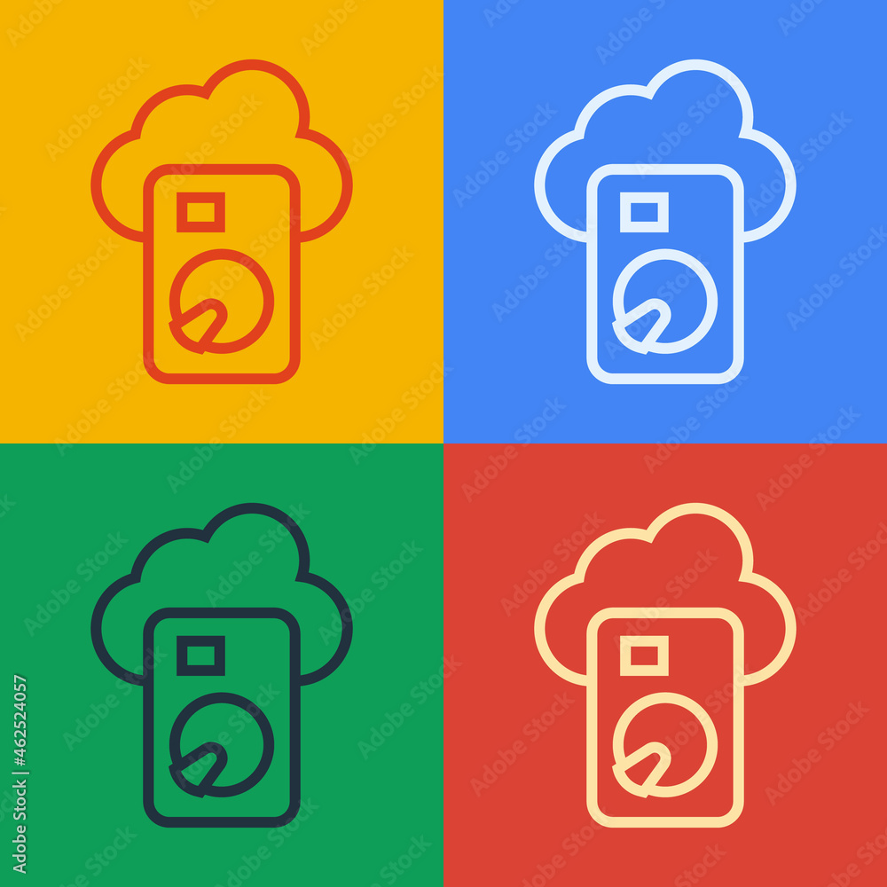 Aufkleber pop art line cloud database icon isolated on color background. cloud computing concept. digital serv