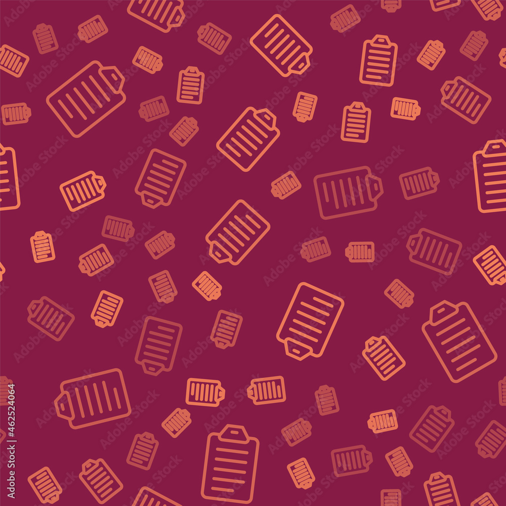 Poster brown line to do list or planning icon isolated seamless pattern on red background. vector