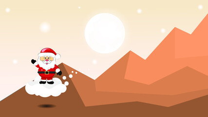 Santa.abstract pastel paper cut illustration of winter landscape with cloud.Bright moon.Winter mountain Christmas landscape with fir tree and snowflake.Santa Claus character,clouds.new Year.banners