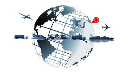 Fototapeta premium The world logistics , there are world map with logistic network distribution on background and Logistics Industrial Container Cargo freight ship for Concept of fast or instant shipping