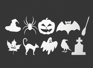 Halloween decorations on the black background 3D-rendering