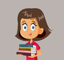 Female Student Holding Textbooks Vector Cartoon Illustration