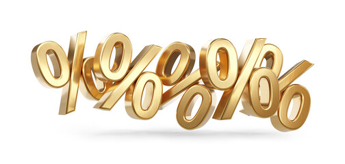 percentage symbols golden bold letters in row isolated on white 3d-illustration