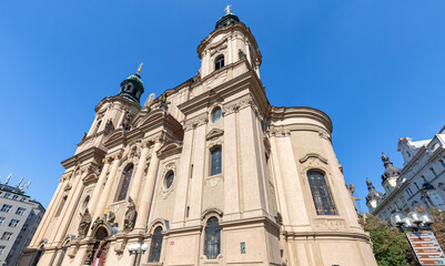 The Saint Nicholas Church exterior in Prague, Czechia.