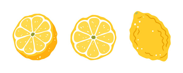 Set of three lemons on a white background. Vector illustration