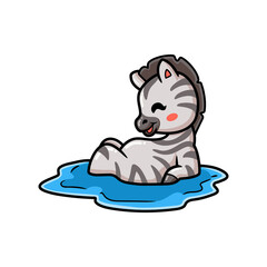 Cute little zebra cartoon playing on water