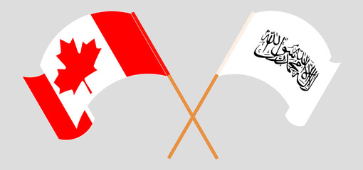 Crossed and waving flags of Canada and Taliban